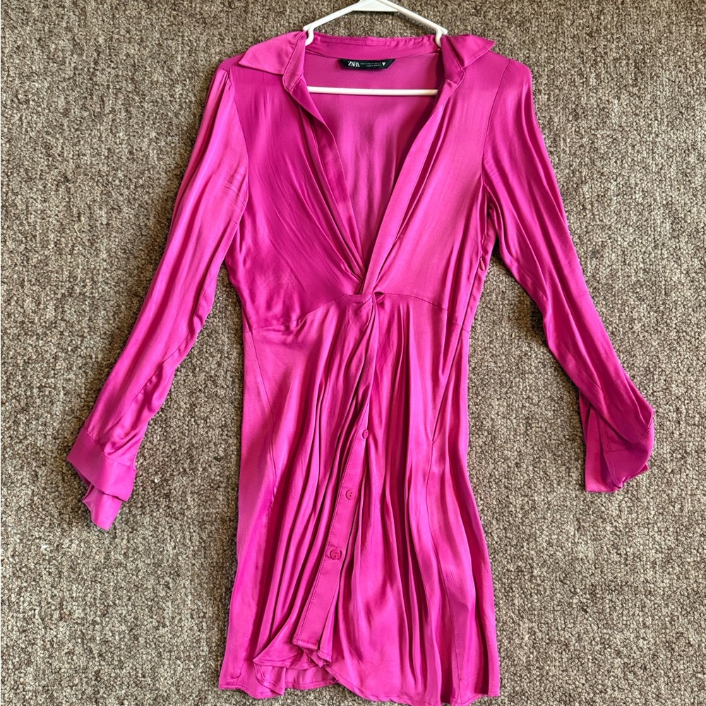 Zara Bright Pink Mini Button-Up Dress